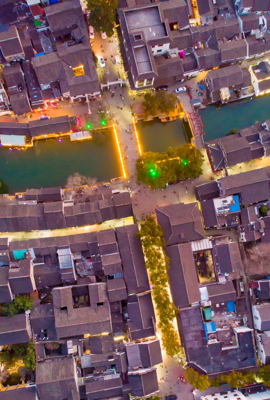 原创傍晚俯瞰同里古镇